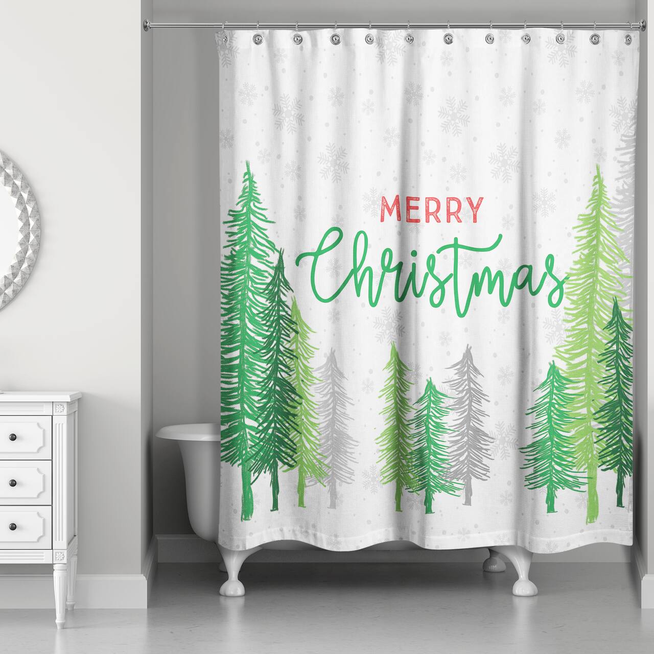 Designs Direct Merry Christmas Forest Snowflakes 71" x 74" Shower Curtain